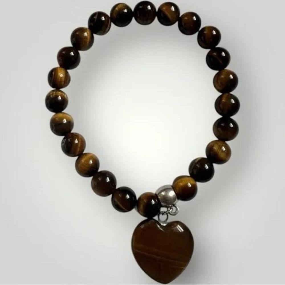 Brown Beaded Bracelet with Heart Charm